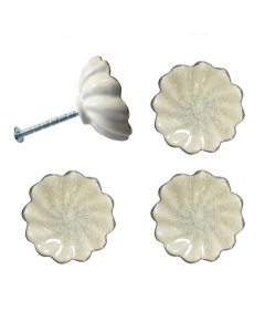 Scalloped Drawer Pull, Off White & Silver, Set of 4