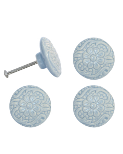 Embossed Drawer Pull, Dark Duck Egg, Set of 4