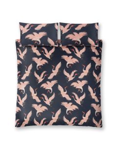 Oriental Birds Navy Double Bed Set