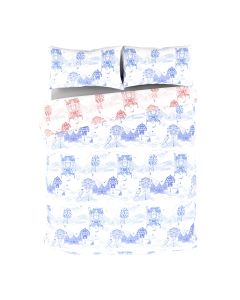 Toile Red/Blue Reversible King Bed Set